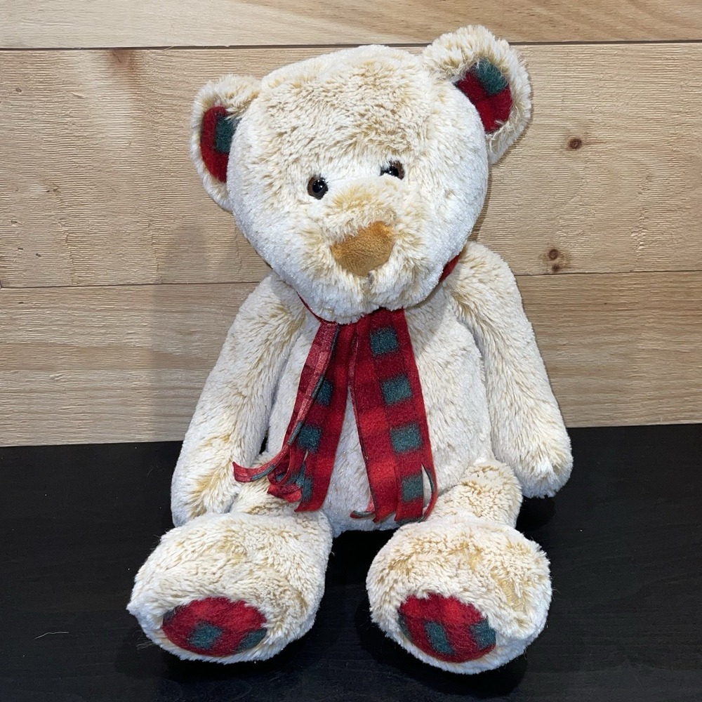 Wild Republic 18" Plush Christmas Teddy Bear Removable Plaid Scarf Soft RARE